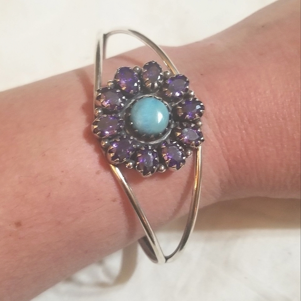 20.91 Carats! TANZANITE LARIMAR Sterling Bangle Bracelet Vintage
